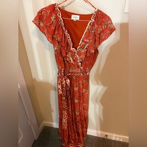 Aura Red Floral Wrap Maxi Dress